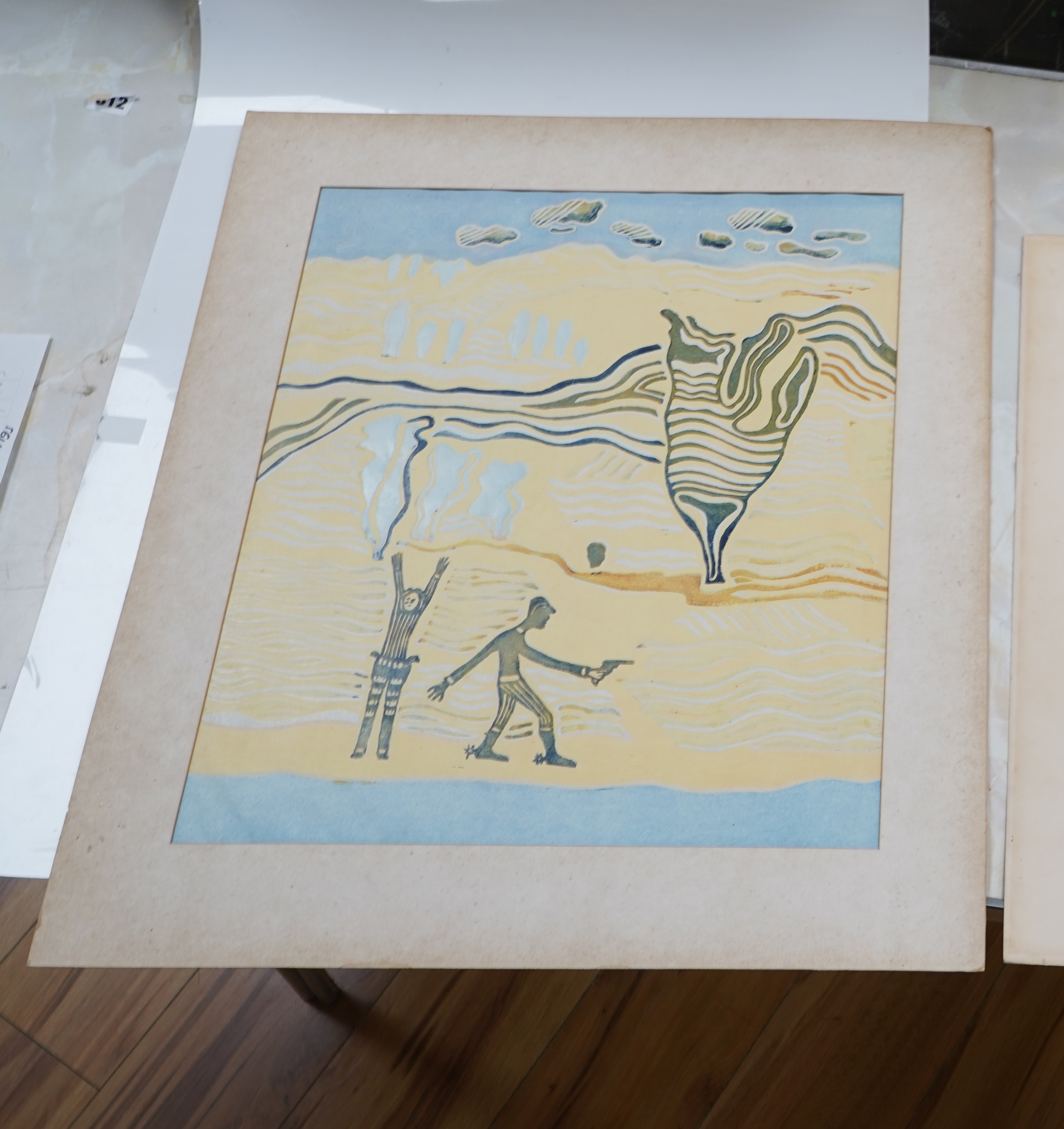 Andrew Chrysafi (b.1938), Cypriot landscapes and abstract compositions, a collection of linocuts, signed verso, mounted, unframed, largest 29 x 40cm